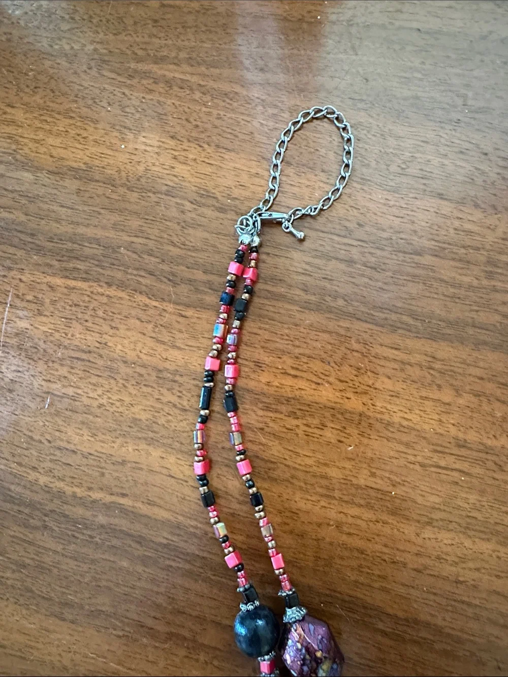 Chunk Boho  Multicolor Bead Necklace in Red & Black